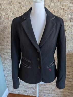 Vintage Ness Navy Herringbone Wool Blend Blazer Tailored Elbow Patches Sz 10